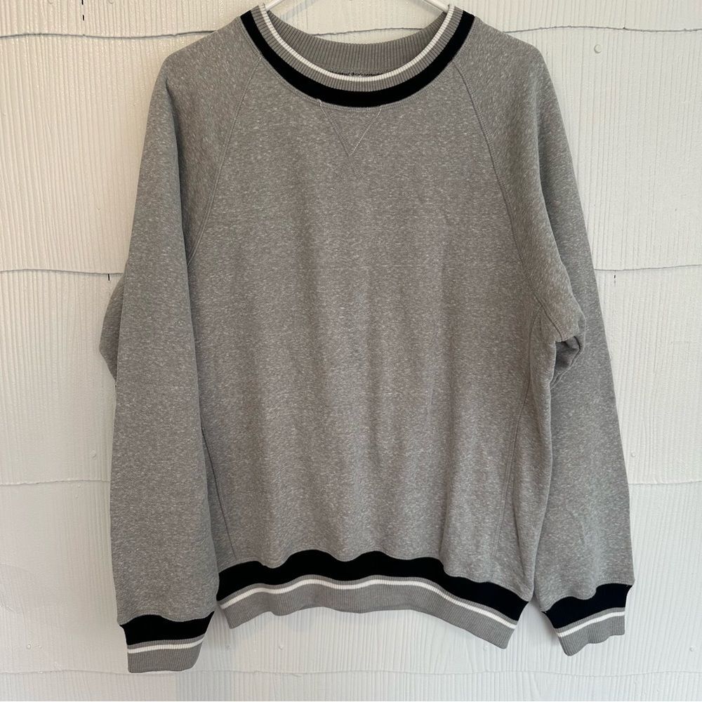 American Apparel Mens Large Crewneck Sweatshirt Fleece Gray White Black Stripes